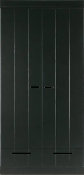 Connect, Vaatekaappi, 2 ovea ja 2 laatikkoa, musta, K195x53x94 cm, mänty