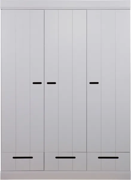 Connect, Vaatekaappi, 3 ovea ja 3 laatikkoa, harmaa, K195xS53xL140 cm, mänty
