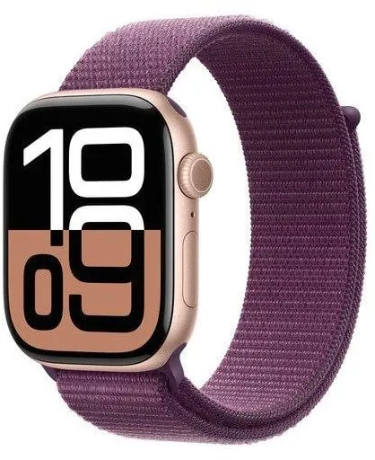 Apple Watch Series 10 GPS + Cellular 46mm - Rose Gold Aluminium Case with Plum Sport Loop