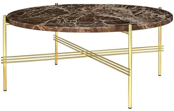 GUBI TS Pyöreä Sohvapöytä Ø80 Messinki/Ruskea Emperador Marmori