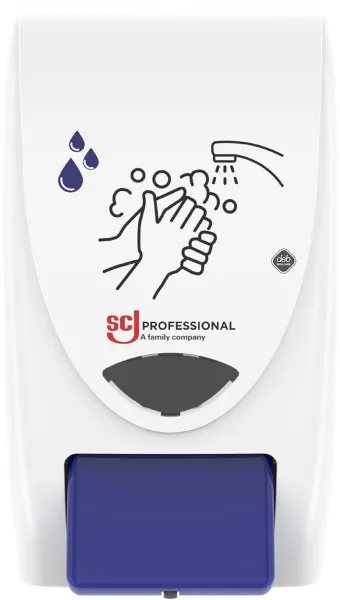 Deb Stoko Cleanse Light -annostelija puhdistavalle kermasaippualle, valkoinen muovi, sininen painonappi, 2 L